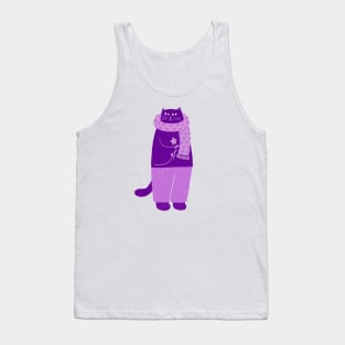 Cute purple cat with heart scarf and flower Tank Top